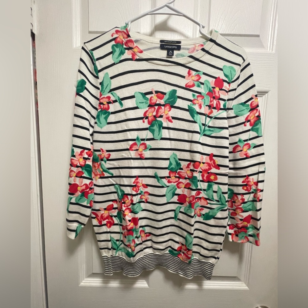 Floral Striped Cotton Sweater
